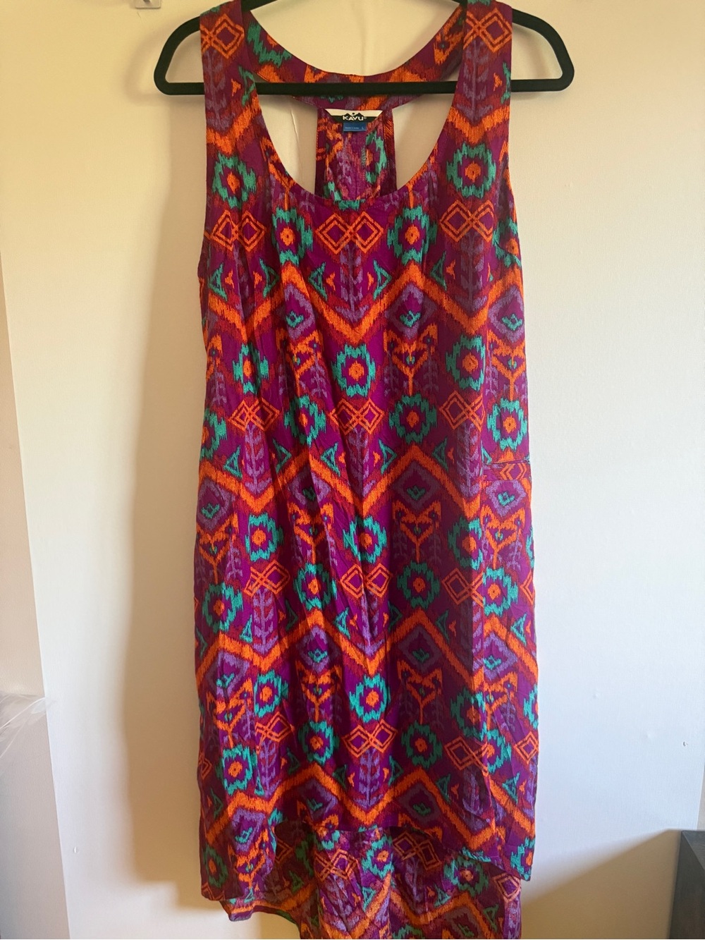 KAVU Ikat Print Tank Dress Large Boho Festival Pockets Outdoor Travel